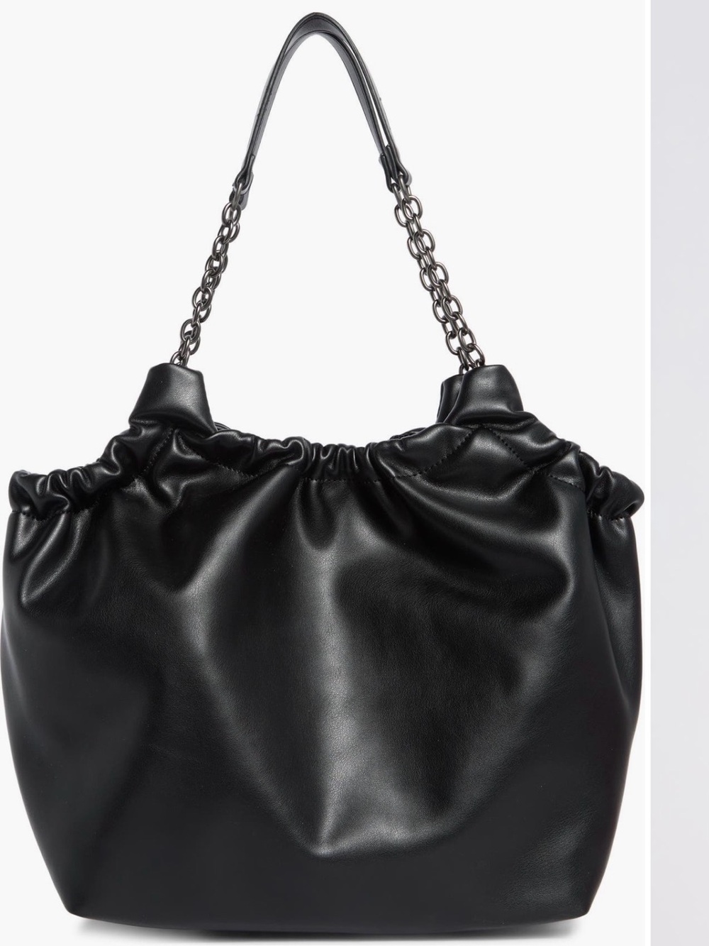 BCBG Black Ruched Shoulder Tote with Chain-Strap